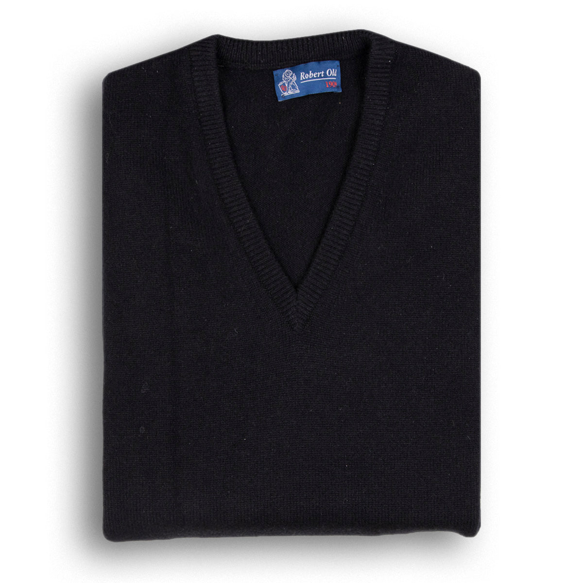 Black Tobermorey 4ply V-Neck Cashmere Sweater  Robert Old Black UK 36" 