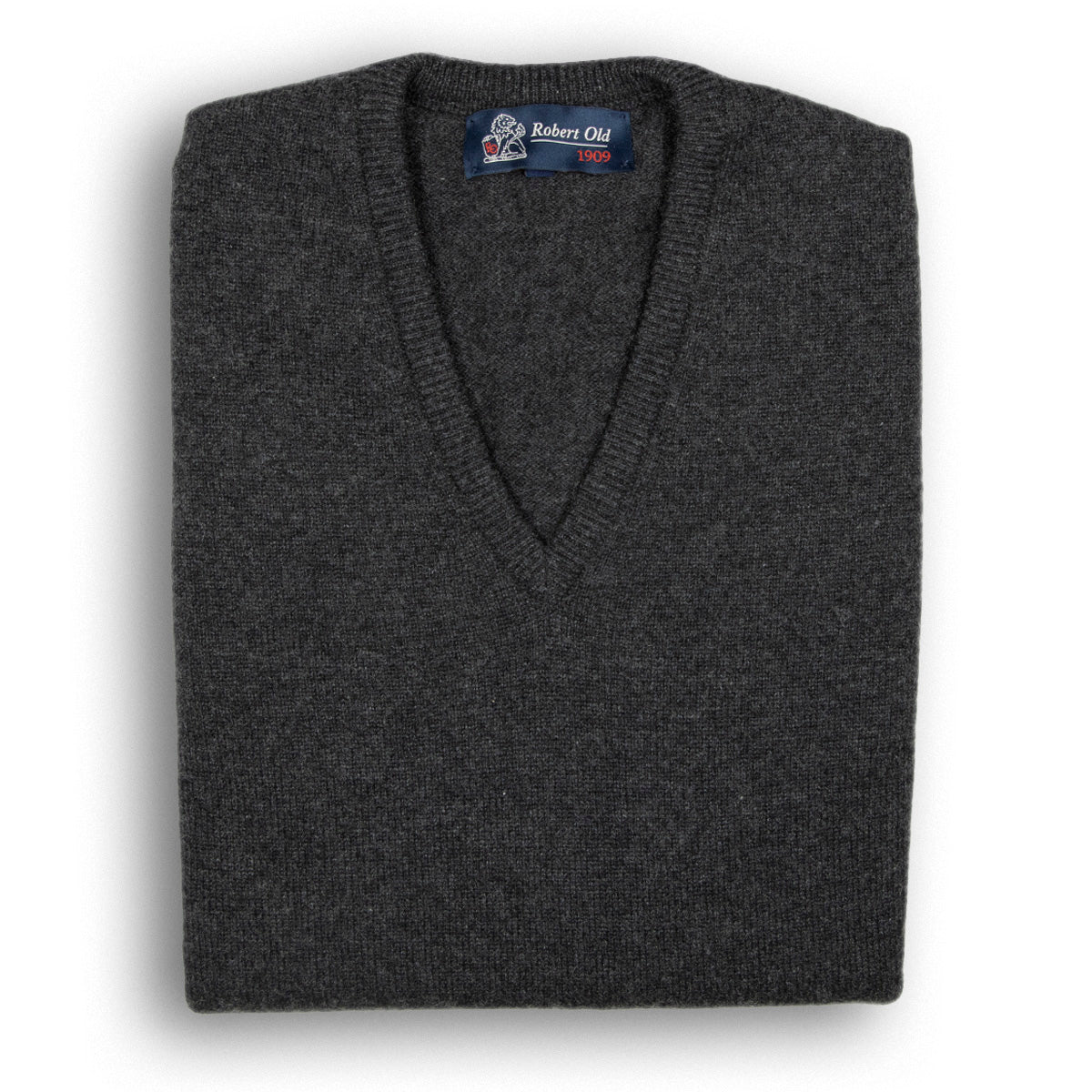 Charcoal Tobermorey 4ply V-Neck Cashmere Sweater  Robert Old Charcoal UK 36" 