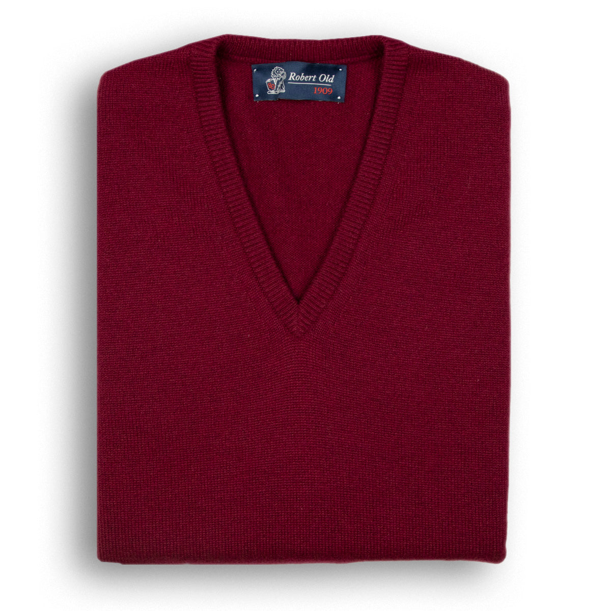 Claret Red Tobermorey 4ply V-Neck Cashmere Sweater  Robert Old Claret UK 38" 