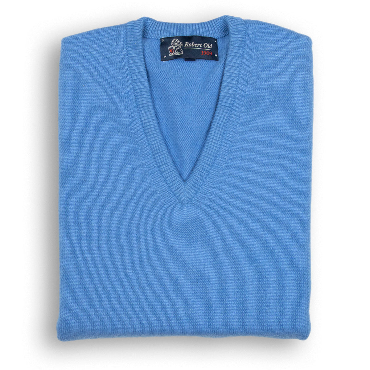 Isfahan Blue Tobermorey 4ply V-Neck Cashmere Sweater  Robert Old Isfahan Blue UK 40" 