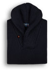 Dark Navy Torridon 8Ply Cashmere Shawl Collar Pullover  Robert Old   