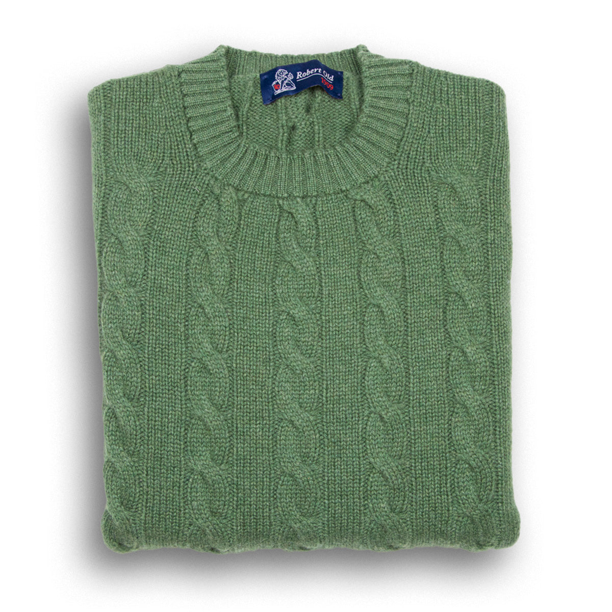 Serpentine Green Rothesay 4ply Cable Crew Cashmere Sweater  Robert Old Serpentine UK 38" 