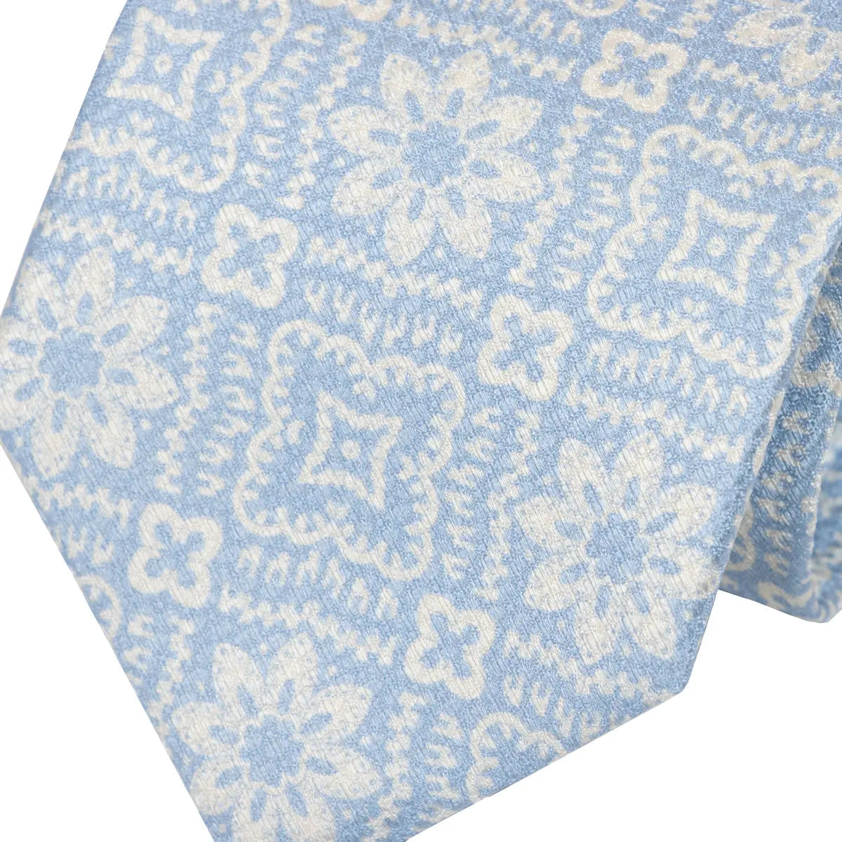 Light Blue 100% Silk Ornate Floral Tie  Robert Old   