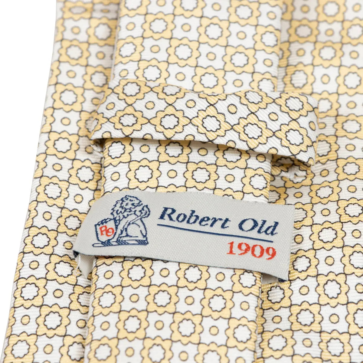 Yellow 100% Silk Floral Motif Tie  Robert Old   