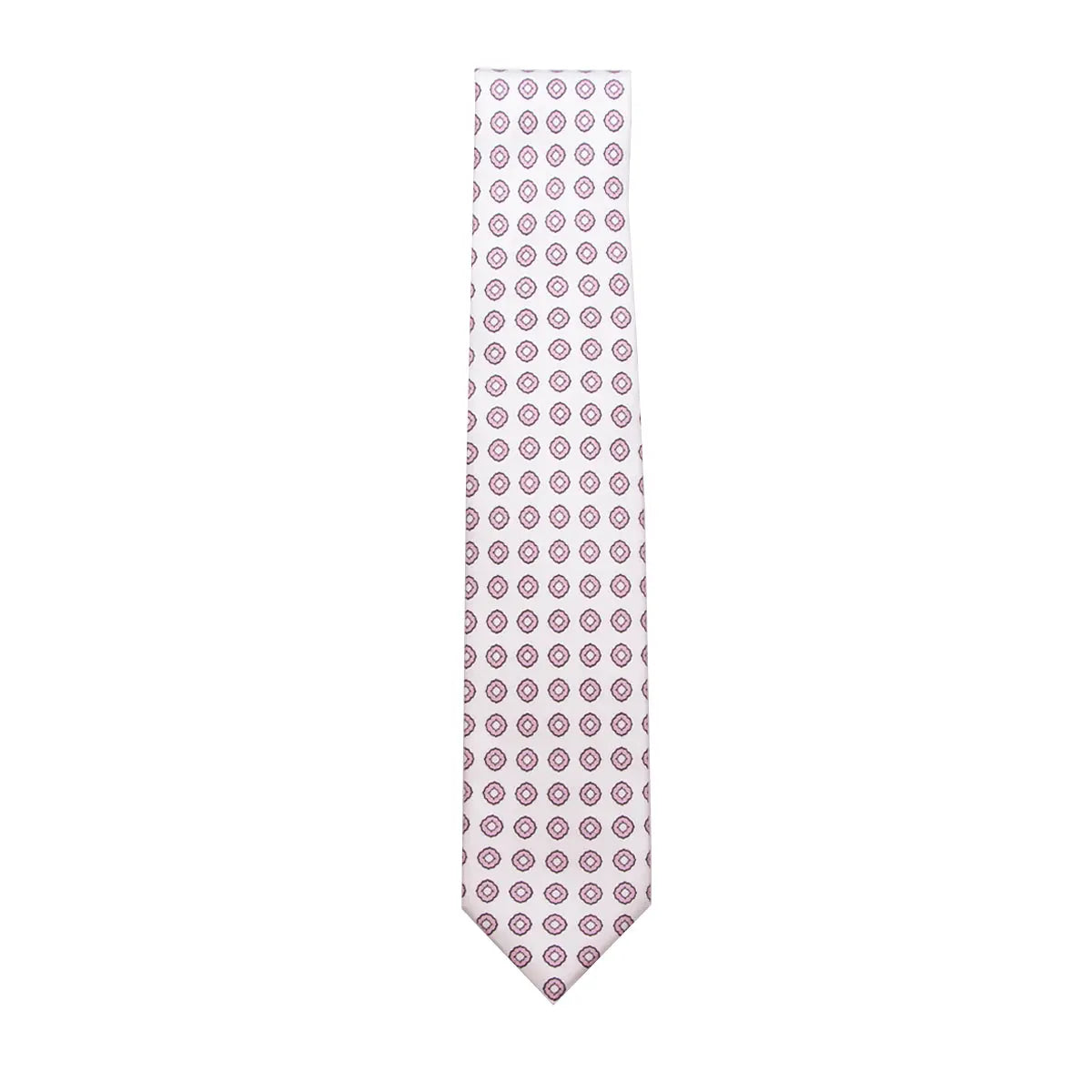 White & Pink Motif 100% Silk Tie  Robert Old   