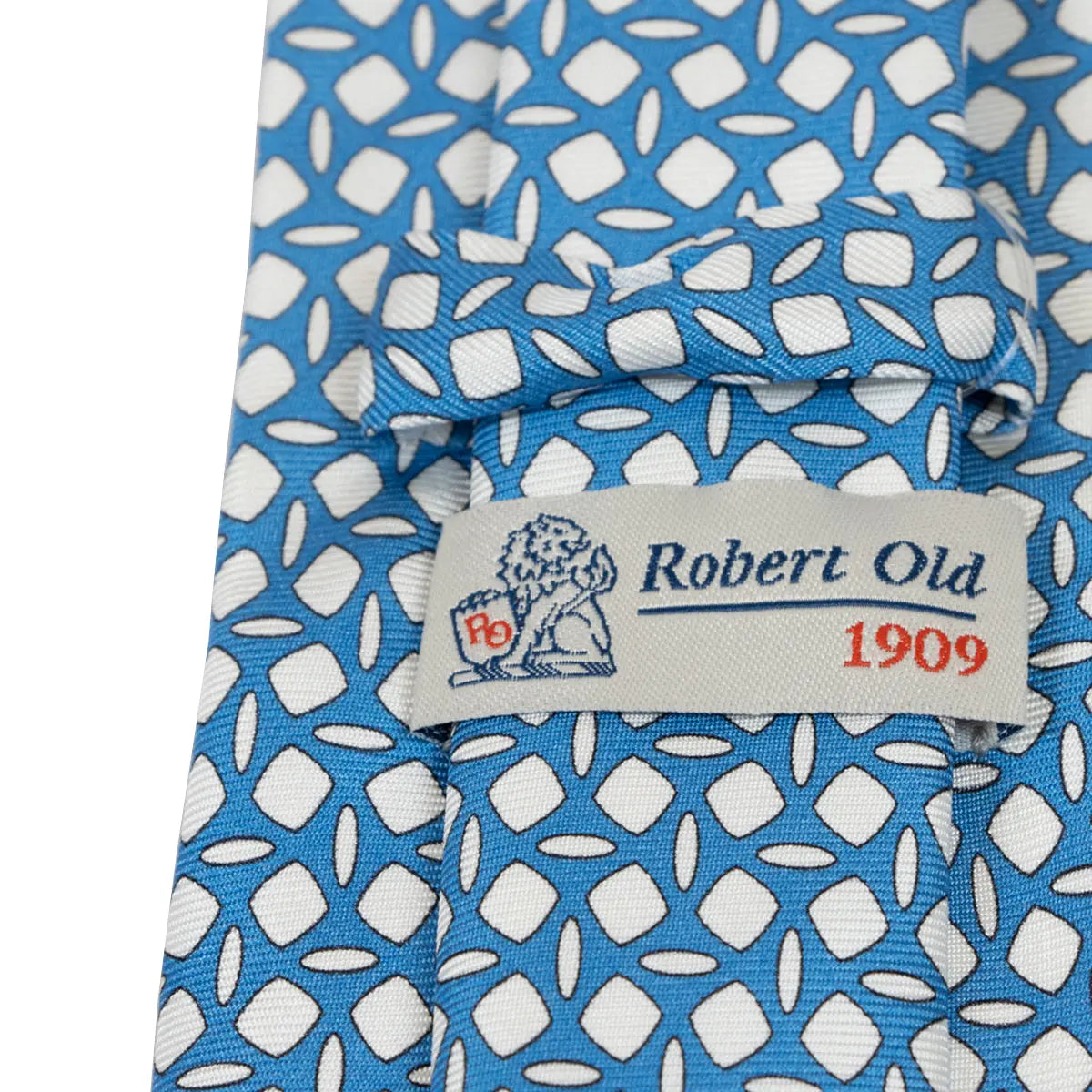 Blue & White Oval 100% Silk Tie  Robert Old   