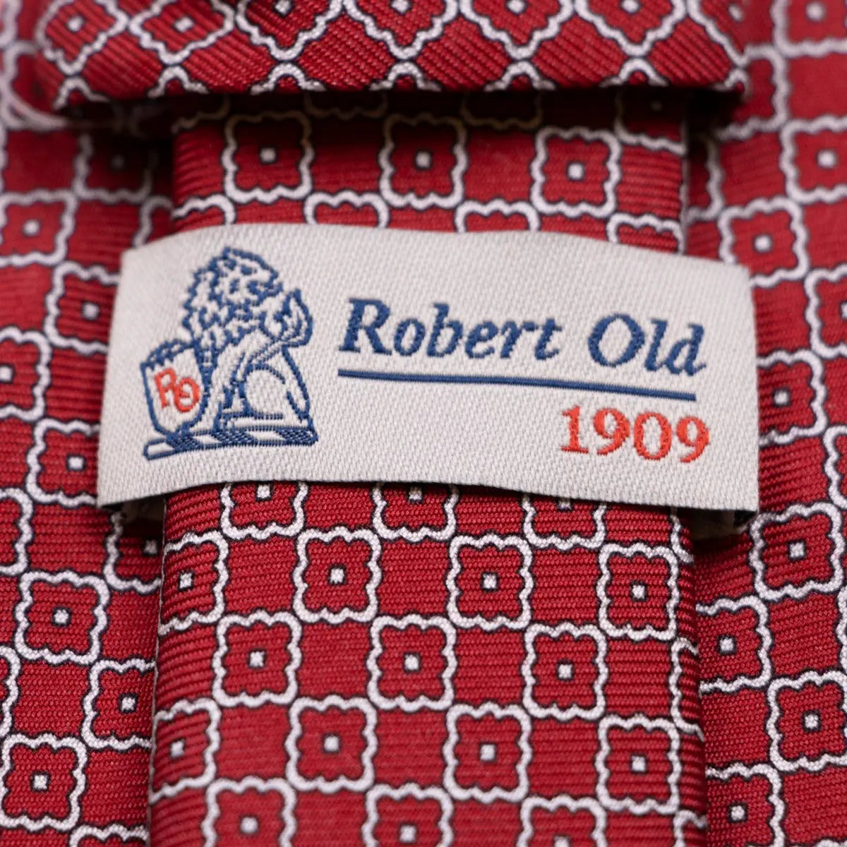 Red Square Motif 100% Silk Tie  Robert Old   