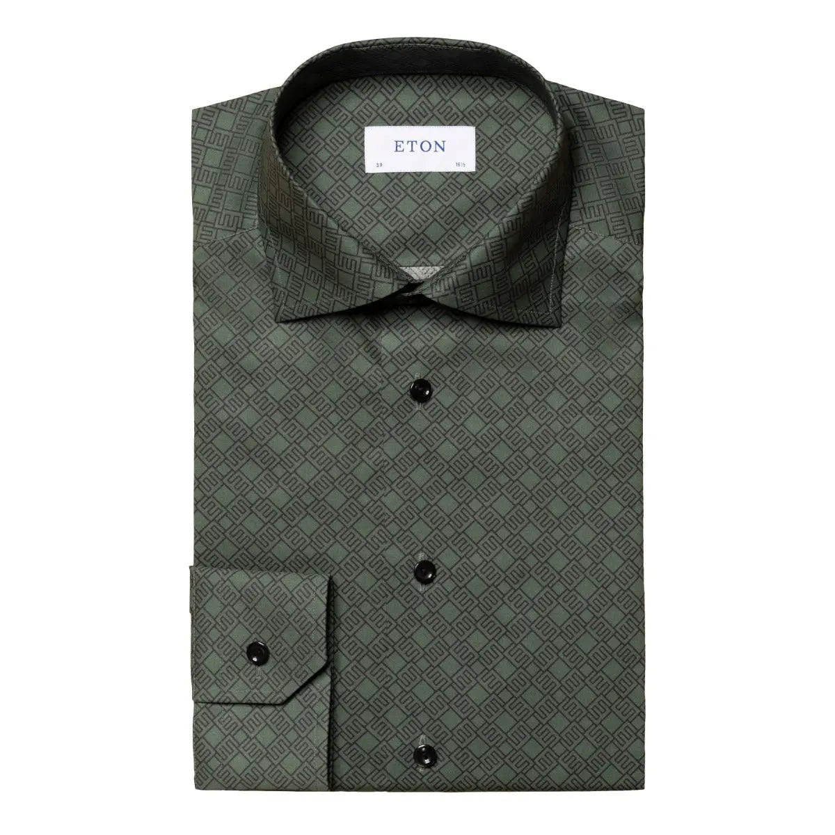 Dark Green Double E Logo Fine Print Twill Shirt  Eton   