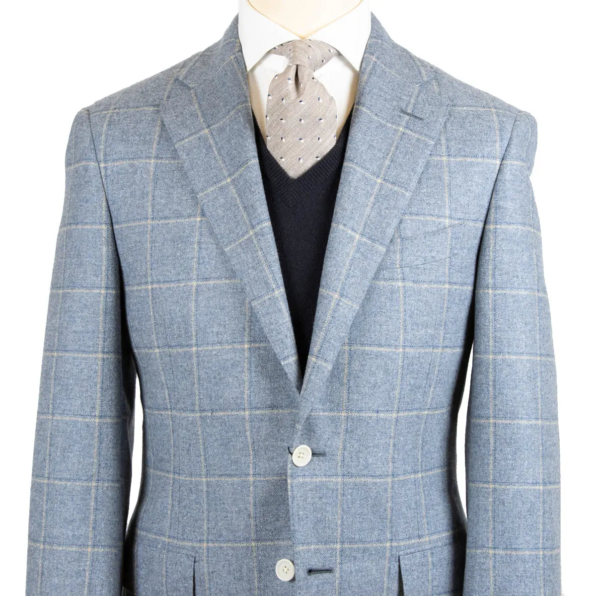 Light Blue Check Virgin Wool & Cashmere Jacket  Robert Old   