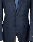 Navy Wool & Cashmere Windowpane Check Suit  Robert Old   