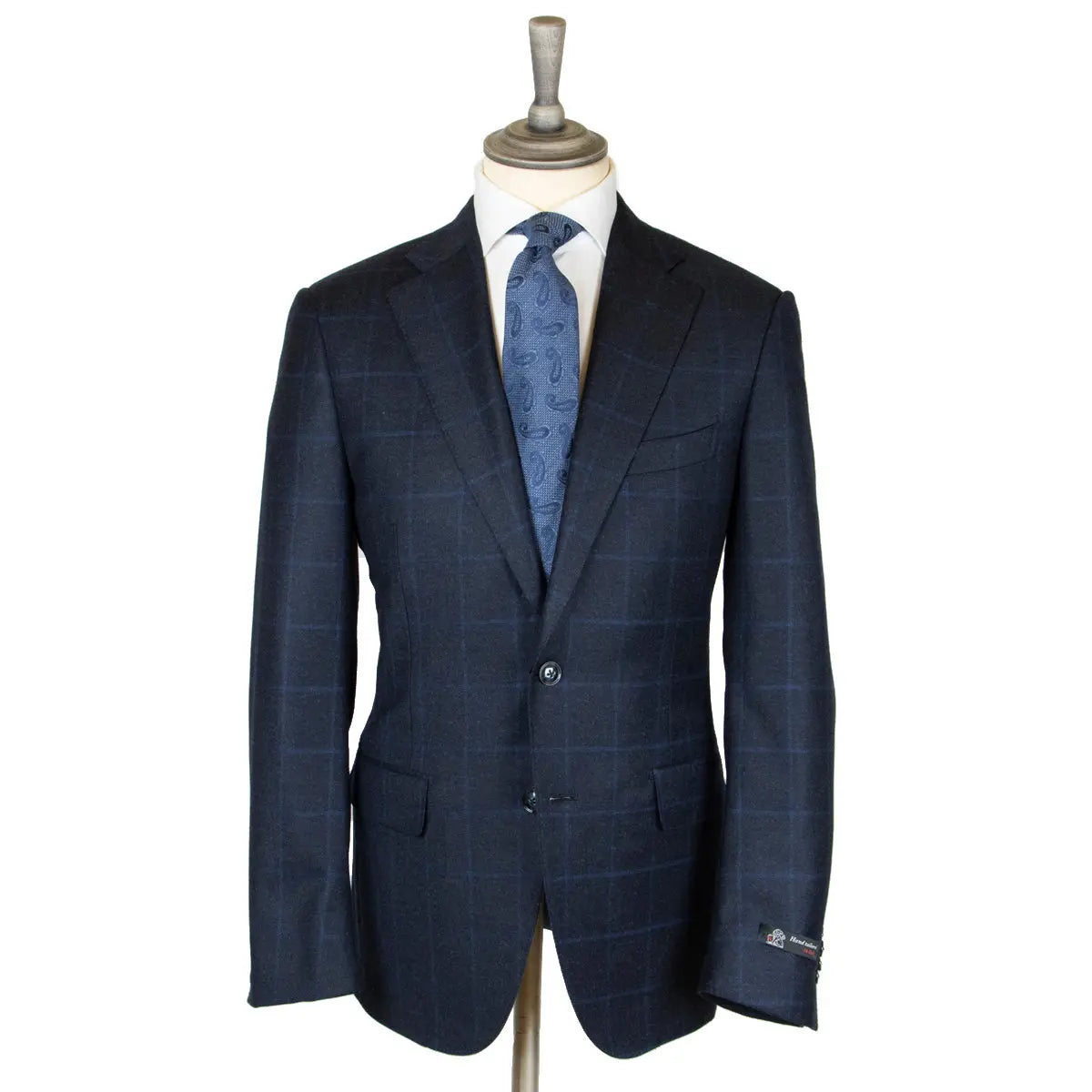 Navy Wool & Cashmere Windowpane Check Suit  Robert Old   