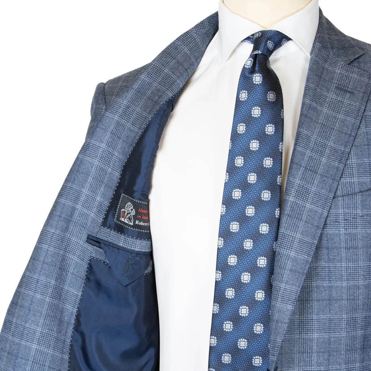 Light Blue Prince of Wales Check Wool Suit  Robert Old   