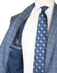 Light Blue Prince of Wales Check Wool Suit  Robert Old   