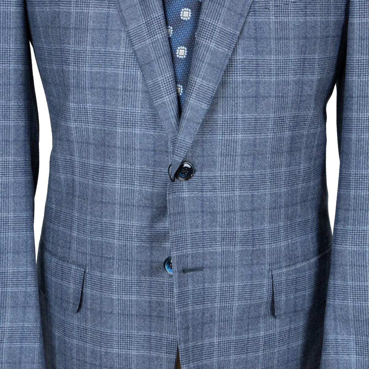 Light Blue Prince of Wales Check Wool Suit  Robert Old   