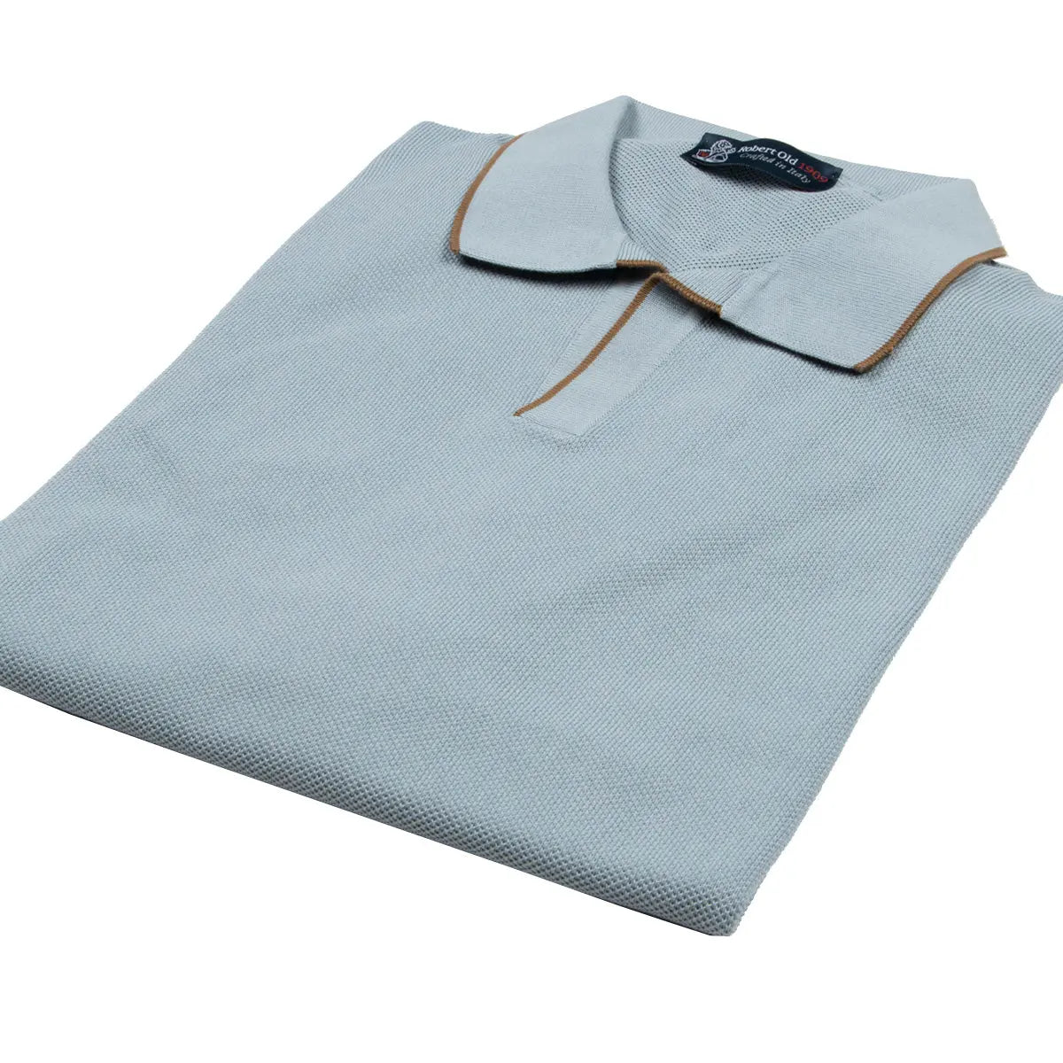 Slate Blue Knitted Short Sleeve Polo Sweater  Robert Old   