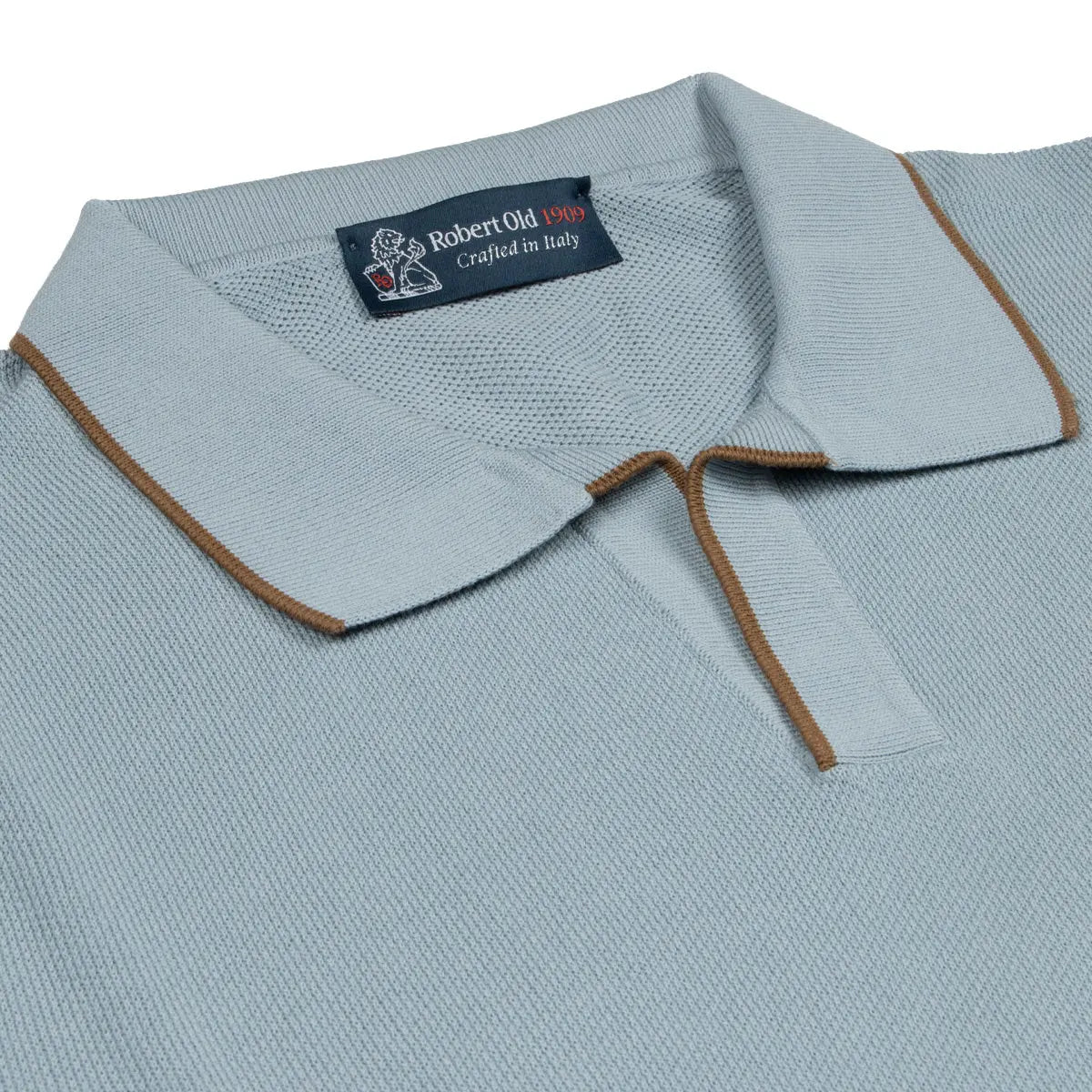 Slate Blue Knitted Short Sleeve Polo Sweater  Robert Old   