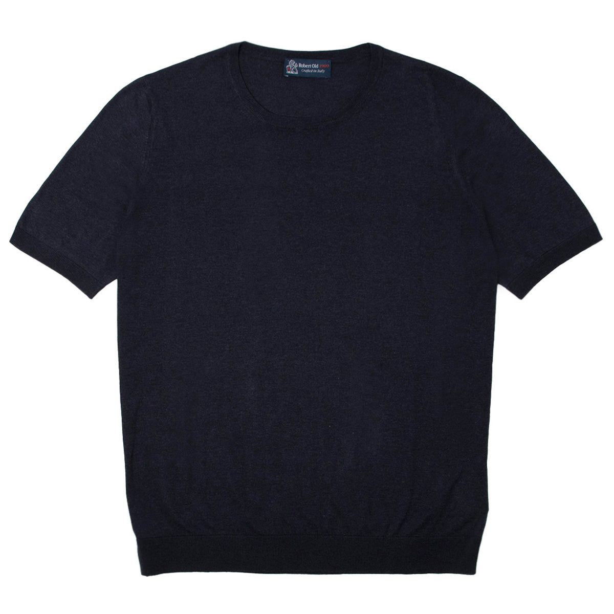 Navy 100% Silk Knit Lightweight T-Shirt  Robert Old   