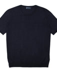 Navy 100% Silk Knit Lightweight T-Shirt  Robert Old   