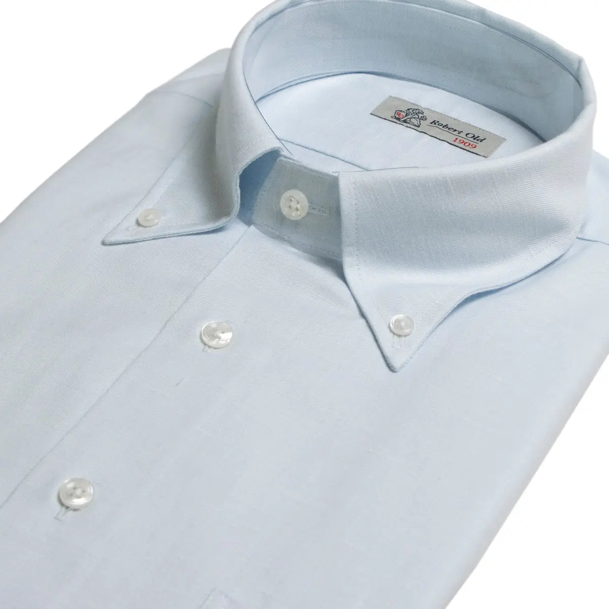 Blue Swiss Cotton &amp; Linen Long Sleeve Shirt  Robert Old   