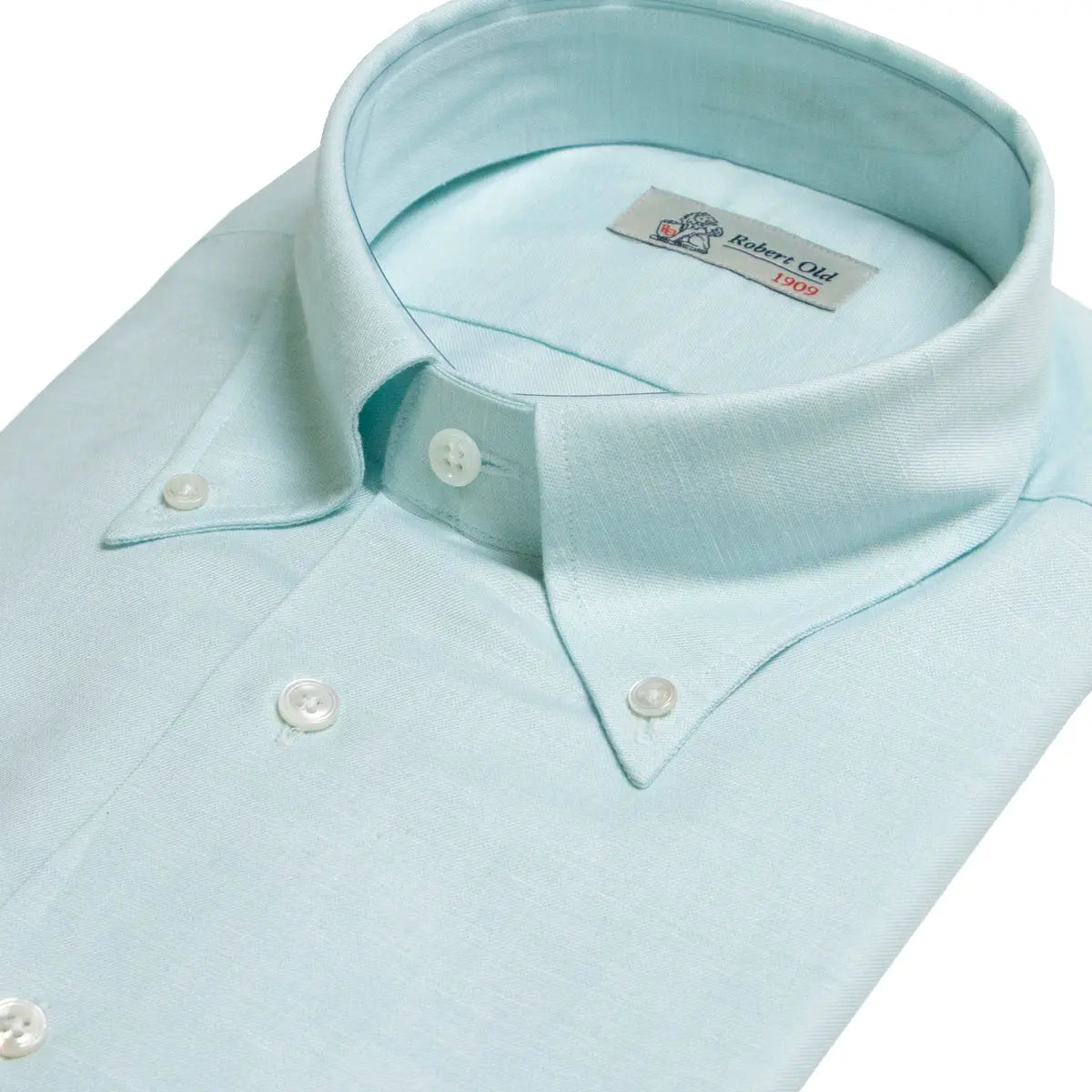 Mint Swiss Cotton &amp; Linen Long Sleeve Shirt  Robert Old   