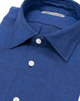 Navy Blue Linen Long Sleeve Shirt  Robert Old   