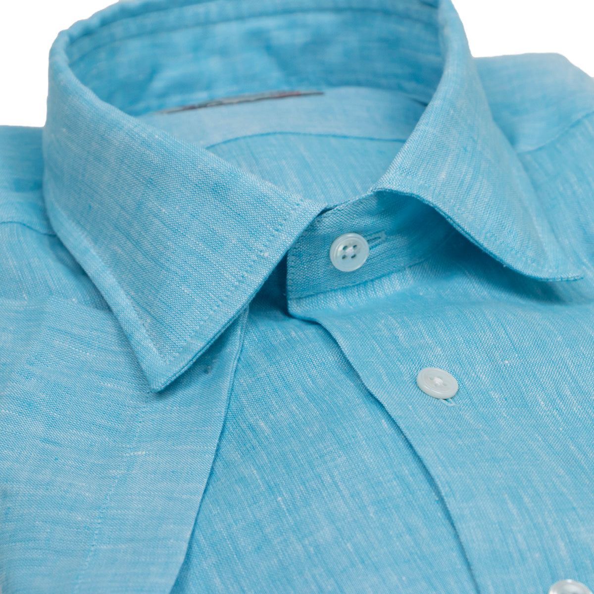 Aqua Blue Linen Short Sleeve Shirt  Robert Old   