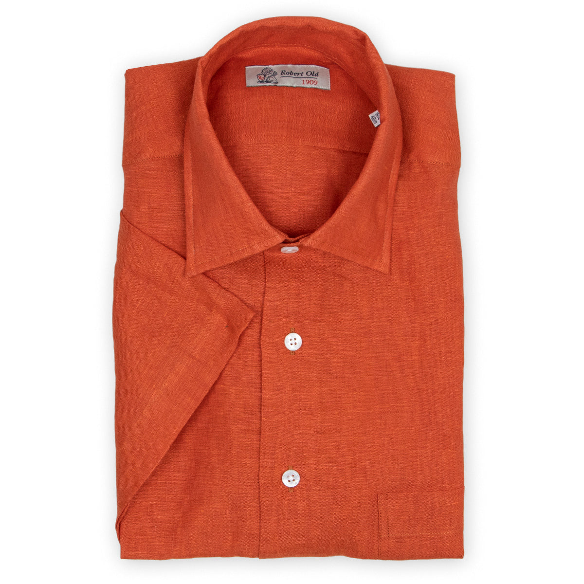 Burnt Orange Linen Short Sleeve Shirt  Robert Old   