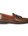 Brown Polished Leather Tassel Loafer Loafer Santoni   