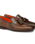 Brown Polished Leather Tassel Loafer Loafer Santoni   