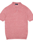 Pink Linen Open Collar Knitted Polo Shirt  Robert Old   