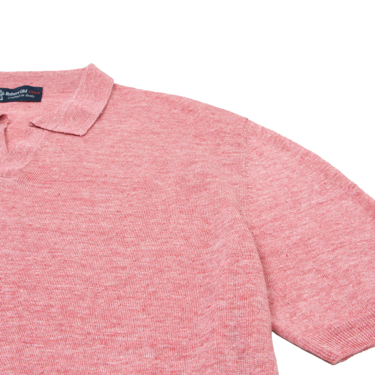 Pink Linen Open Collar Knitted Polo Shirt  Robert Old   