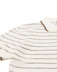 White & Beige Stripe Piqué Knit Open Collar T-Shirt  Robert Old   
