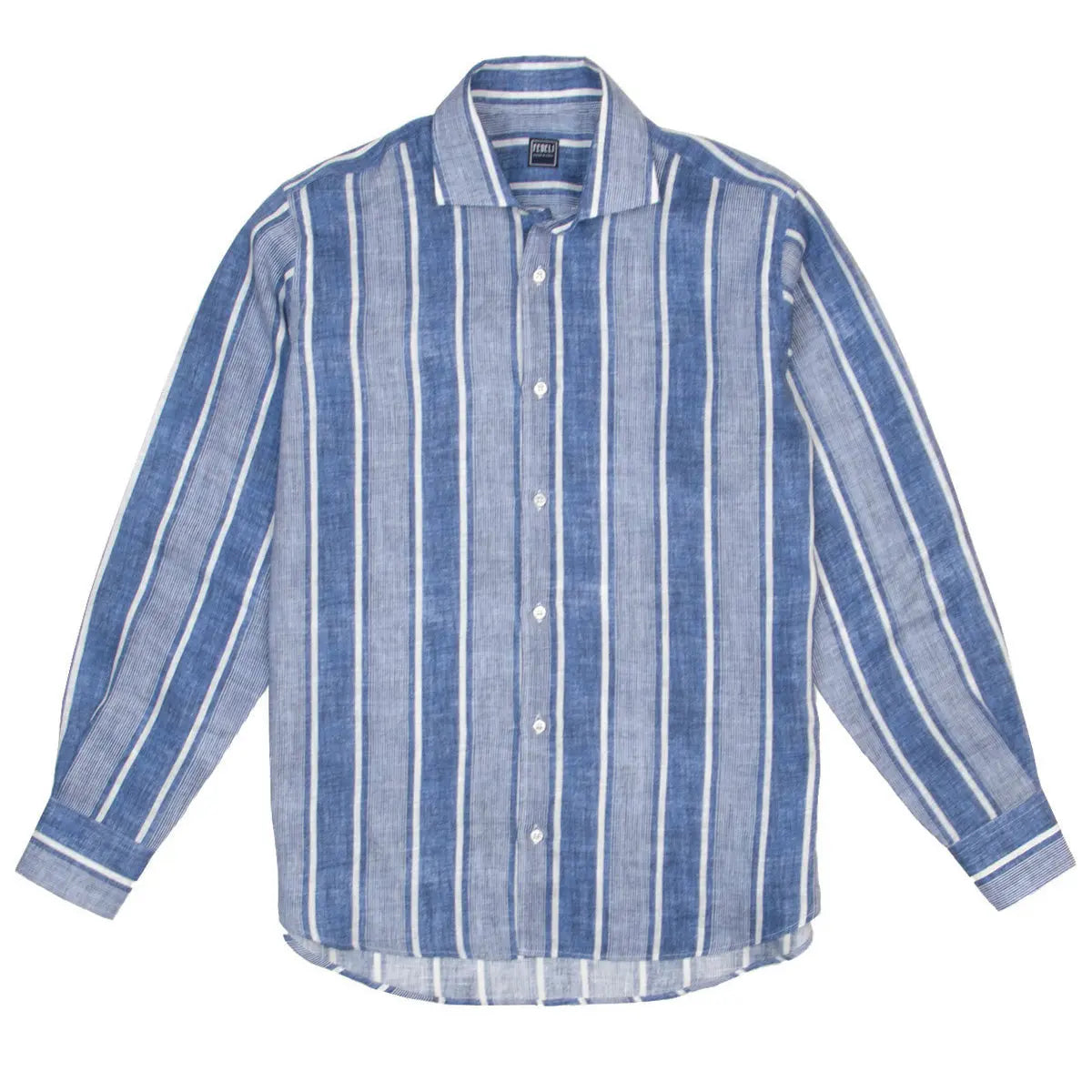 Bold Blue Stripe Linen Long Sleeve Shirt  FEDELI   