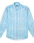 Turquoise Stripe Linen Long Sleeve Shirt  FEDELI   