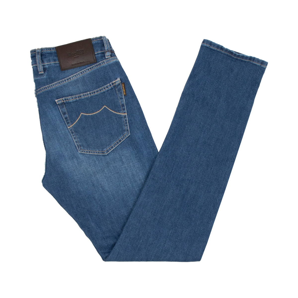 Mid-Wash Natural Indigo Slim Fit 'Credi' Denim Jeans  Moorer   