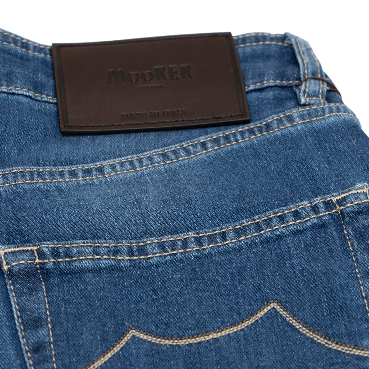 Mid-Wash Natural Indigo Slim Fit 'Credi' Denim Jeans  Moorer   