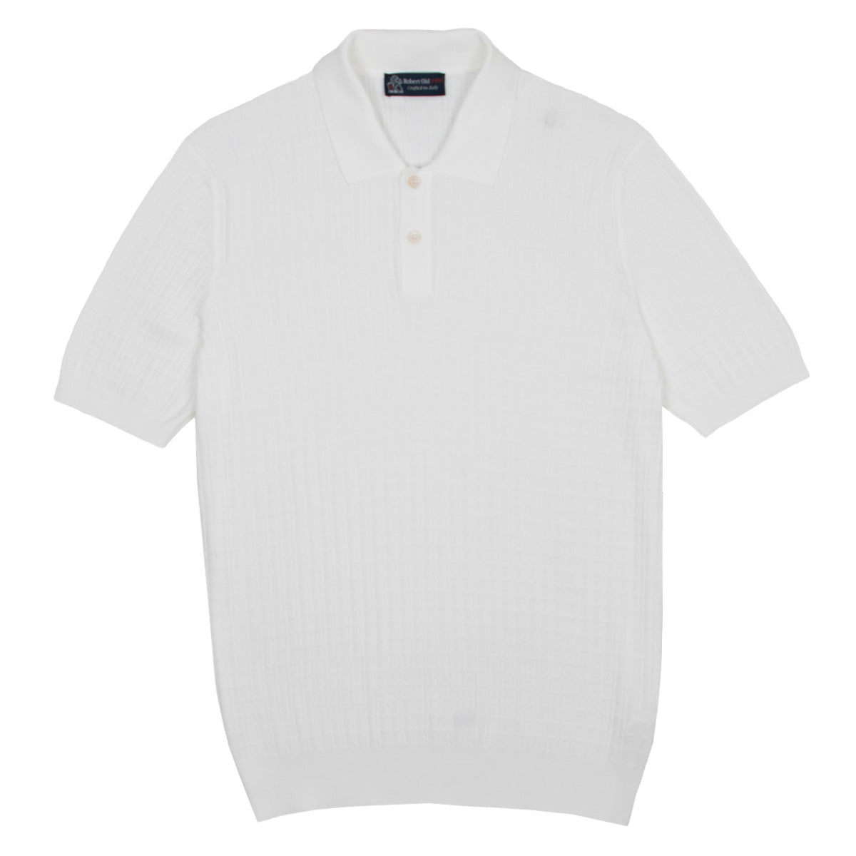 White 100% Cotton Knit Short Sleeve Polo Shirt  Robert Old   