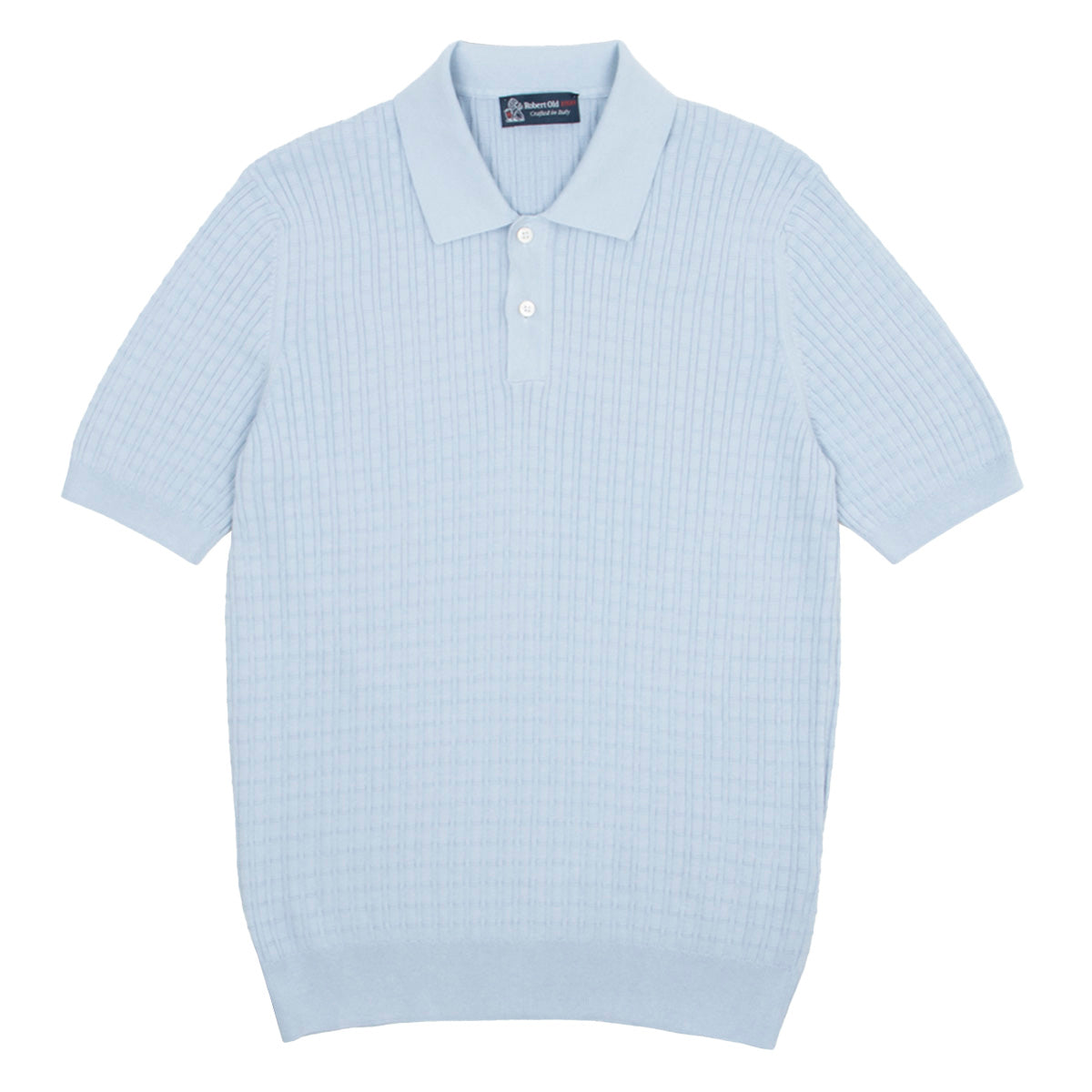 Light Blue 100% Cotton Knit Short Sleeve Polo Shirt  Robert Old   