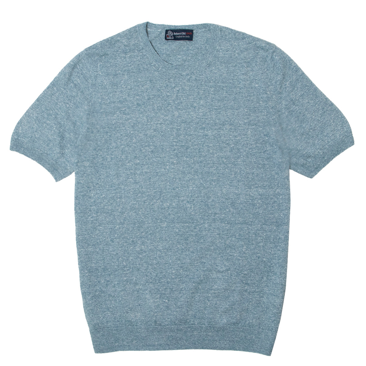Turquoise Mélange Linen &amp; Cotton Knit T-Shirt  Robert Old   