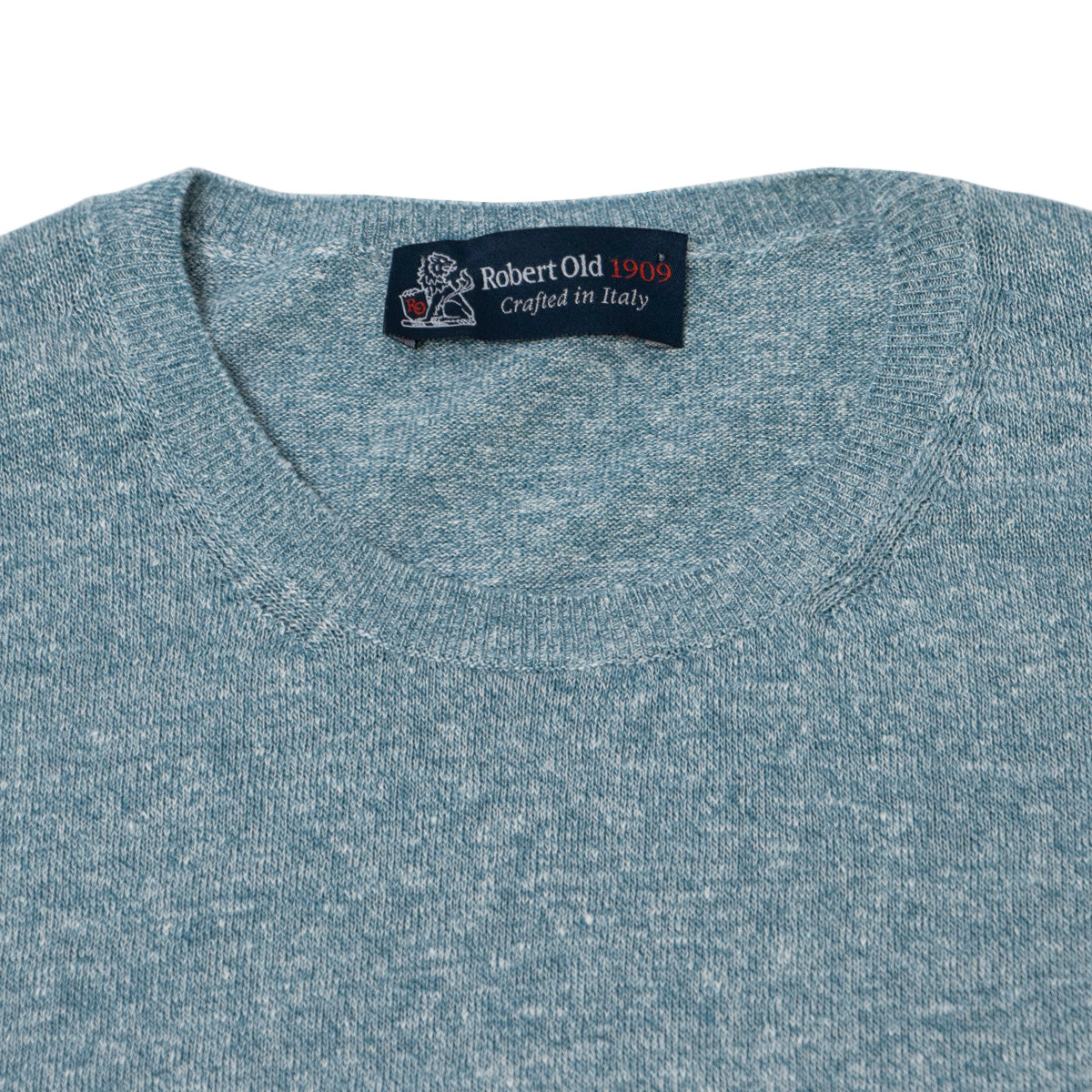 Turquoise Mélange Linen &amp; Cotton Knit T-Shirt  Robert Old   