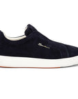 Navy Suede Slip-On Sneaker  Santoni   