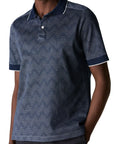 Navy Zigzag Jacquard Filo di Scozia Polo Shirt S/S POLOS Eton