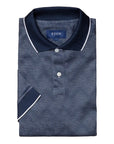 Navy Zigzag Jacquard Filo di Scozia Polo Shirt S/S POLOS Eton