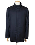 Navy Lightweight Wool Longline Overcoat  Robert Old   