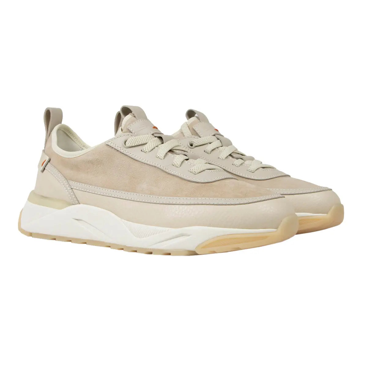 Beige Tumbled Leather and Suede Sneaker  Santoni   
