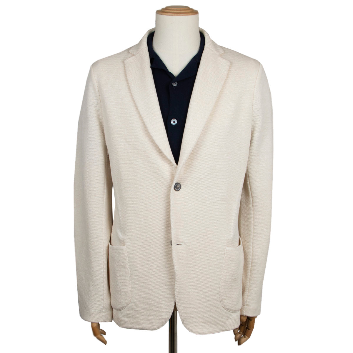 Cream Linen & Cotton Italian Knitted Unstructured Blazer  Robert Old   