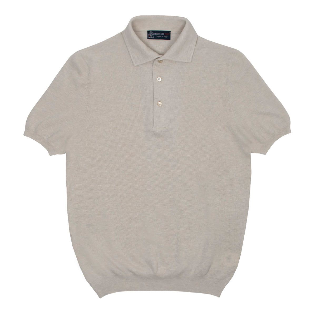 Beige Cotton Piqué Short Sleeve Polo Shirt  Robert Old   