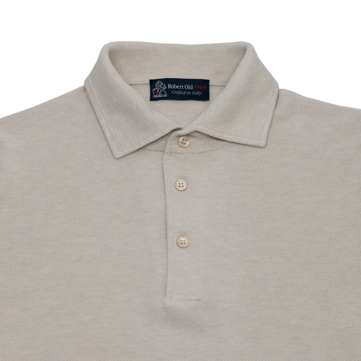Beige Cotton Piqué Short Sleeve Polo Shirt  Robert Old   