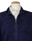 Indigo Perforated Suede Bomber Jacket  Robert Old   