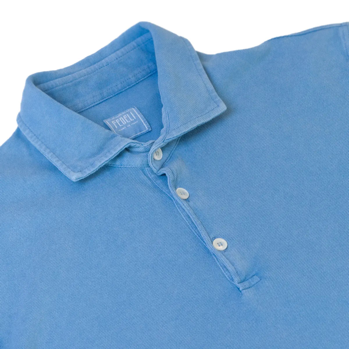Mid Blue 100% Cotton Pique Polo Shirt  FEDELI   